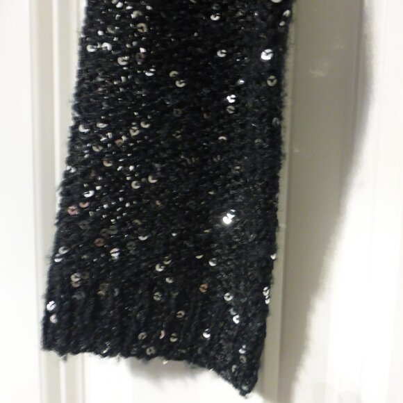 LE CHATEAU black shimmery sequins open front three quarter sleeve cardigan - Picture 3 of 9